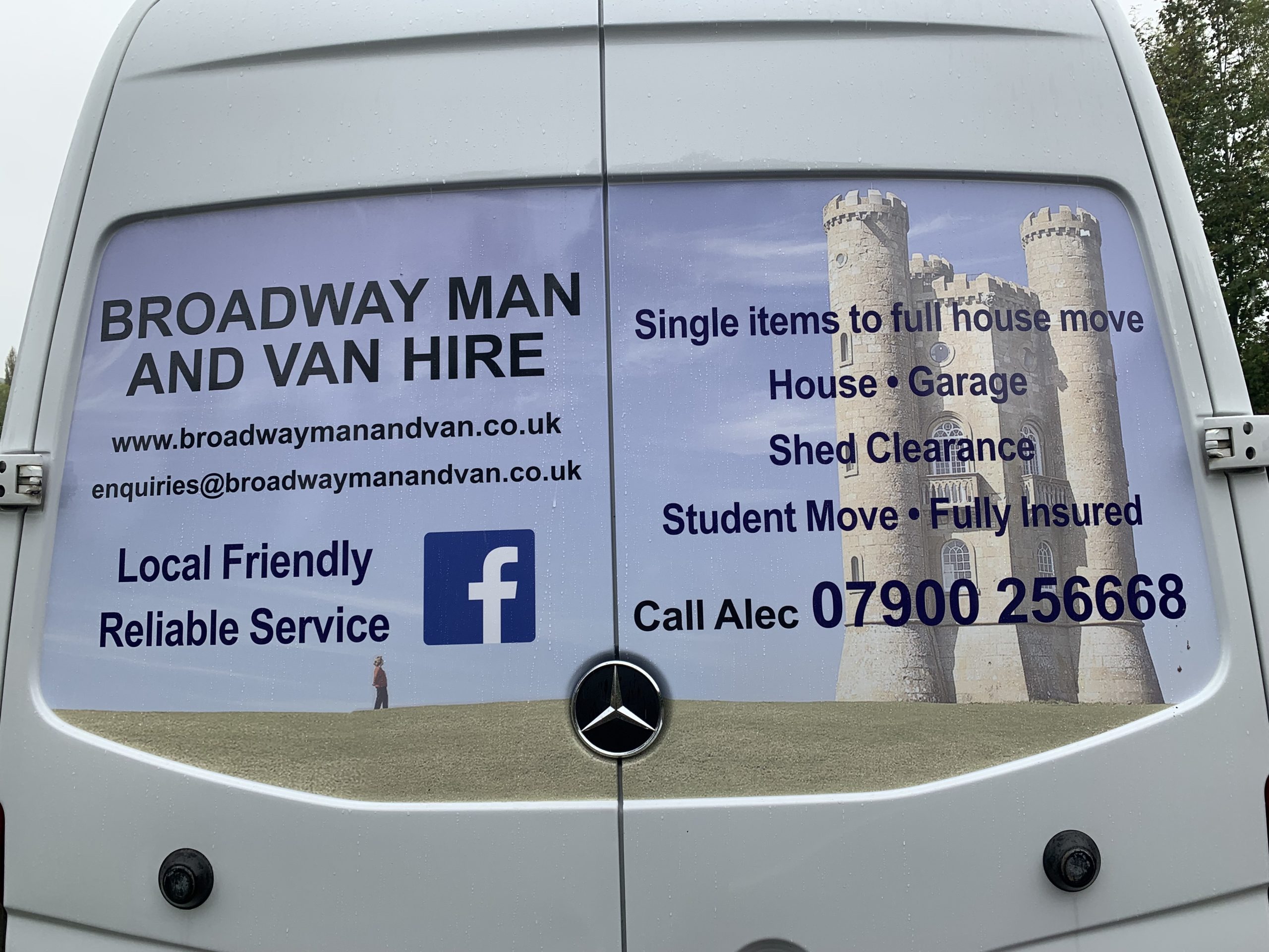 Reviews page back of van with contact details